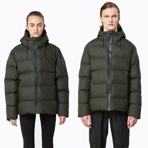 Rains Puffer Down Jacket Waterproof Vegan Unisex Green